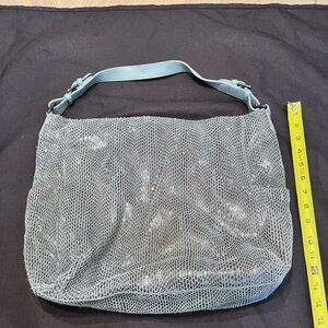 Beautiful Sorial gloss leather teal shoulder bag with snakeskin pattern.